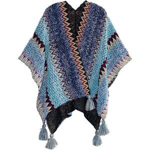NEW Urban CoCo Women's knit Vintage Ethnic Tassel stripe Poncho Shawl